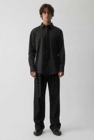 Macro Shirt with Tie – Black Pinstripe