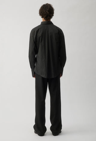 Macro Shirt with Tie – Black Pinstripe