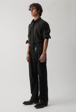 Macro Shirt with Tie – Black Pinstripe