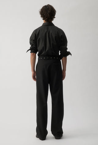 Macro Shirt with Tie – Black Pinstripe