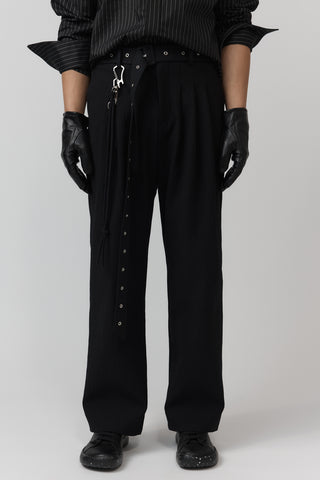 Belted Pleat Pant - Textured - Black