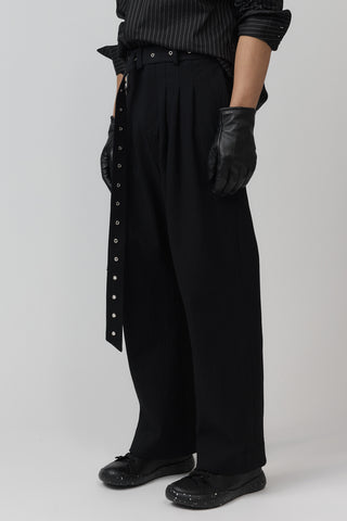 Belted Pleat Pant - Textured - Black