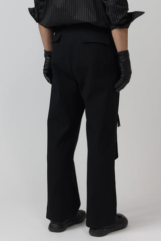 Belted Pleat Pant - Textured - Black