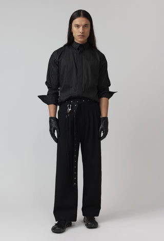 Belted Pleat Pant - Textured - Black