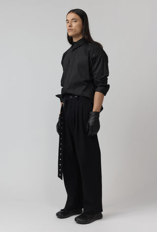 Belted Pleat Pant - Textured - Black