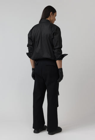 Belted Pleat Pant - Textured - Black