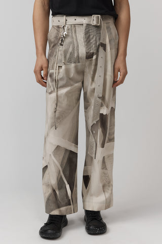 Belted Pleat Pant - Worn Print