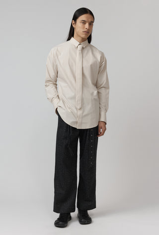 Macro Shirt With Tie – Ivory Pinstripe