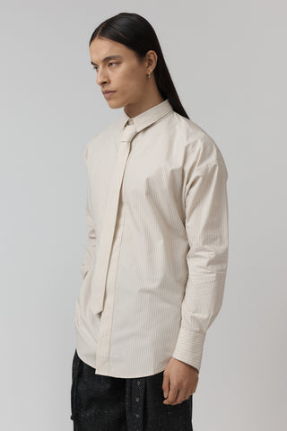 Macro Shirt With Tie – Ivory Pinstripe