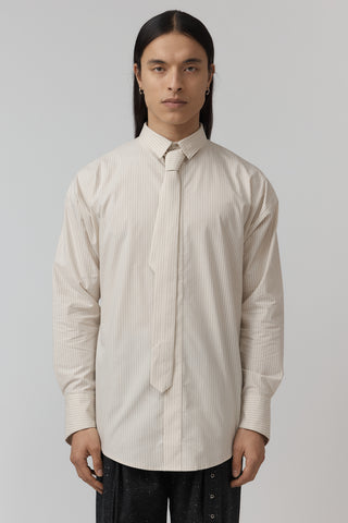 Macro Shirt With Tie – Ivory Pinstripe