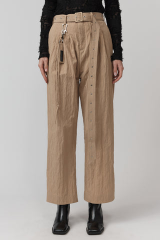 Belted Pleat Pant - Crush textured - Nude