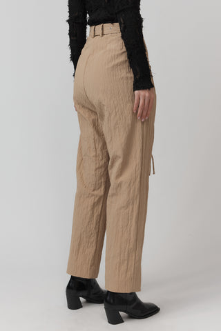 Belted Pleat Pant - Crush textured - Nude