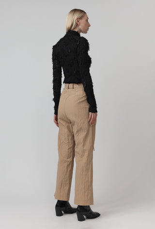 Belted Pleat Pant - Crush textured - Nude