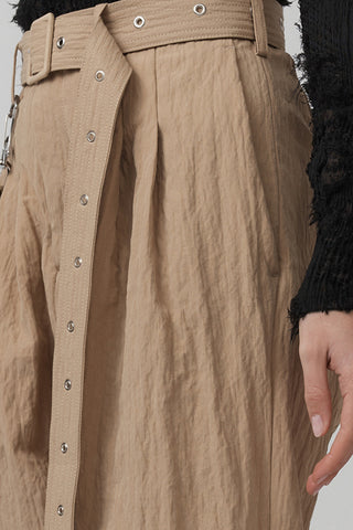 Belted Pleat Pant - Crush textured - Nude