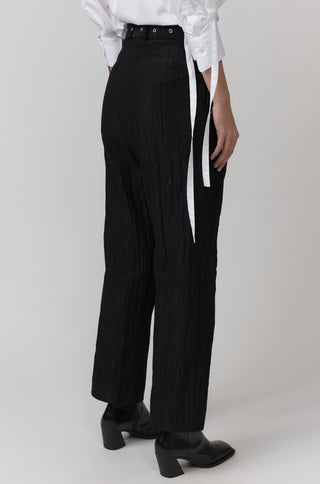 Belted Pleat Pant - Crush textured - Black