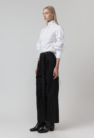 Belted Pleat Pant - Crush textured - Black
