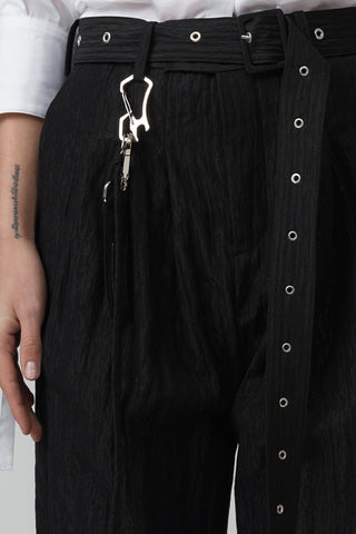 Belted Pleat Pant - Crush textured - Black