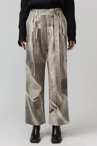 Belted Pleat Pant - Worn Print
