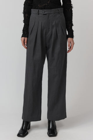 Pleat Pant - Linen - Grey
