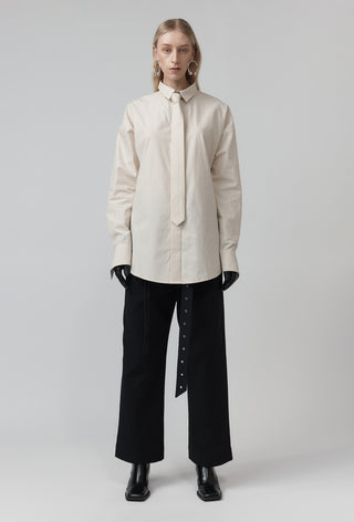 Macro Shirt With Tie – Ivory Pinstripe