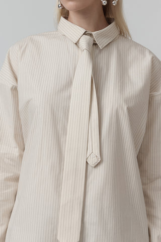 Macro Shirt With Tie – Ivory Pinstripe