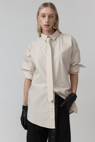 Macro Shirt With Tie – Ivory Pinstripe