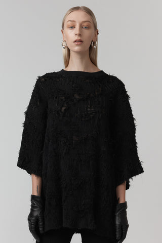 Macro Top - Distressed Pleat - Black