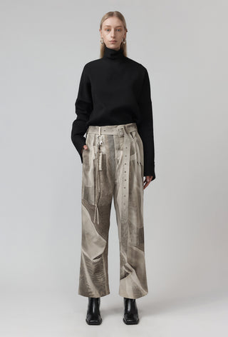 Belted Pleat Pant - Worn Print
