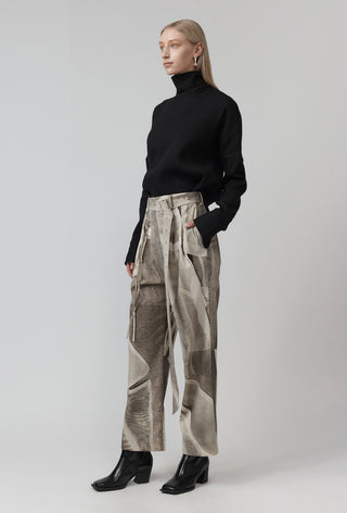 Belted Pleat Pant - Worn Print